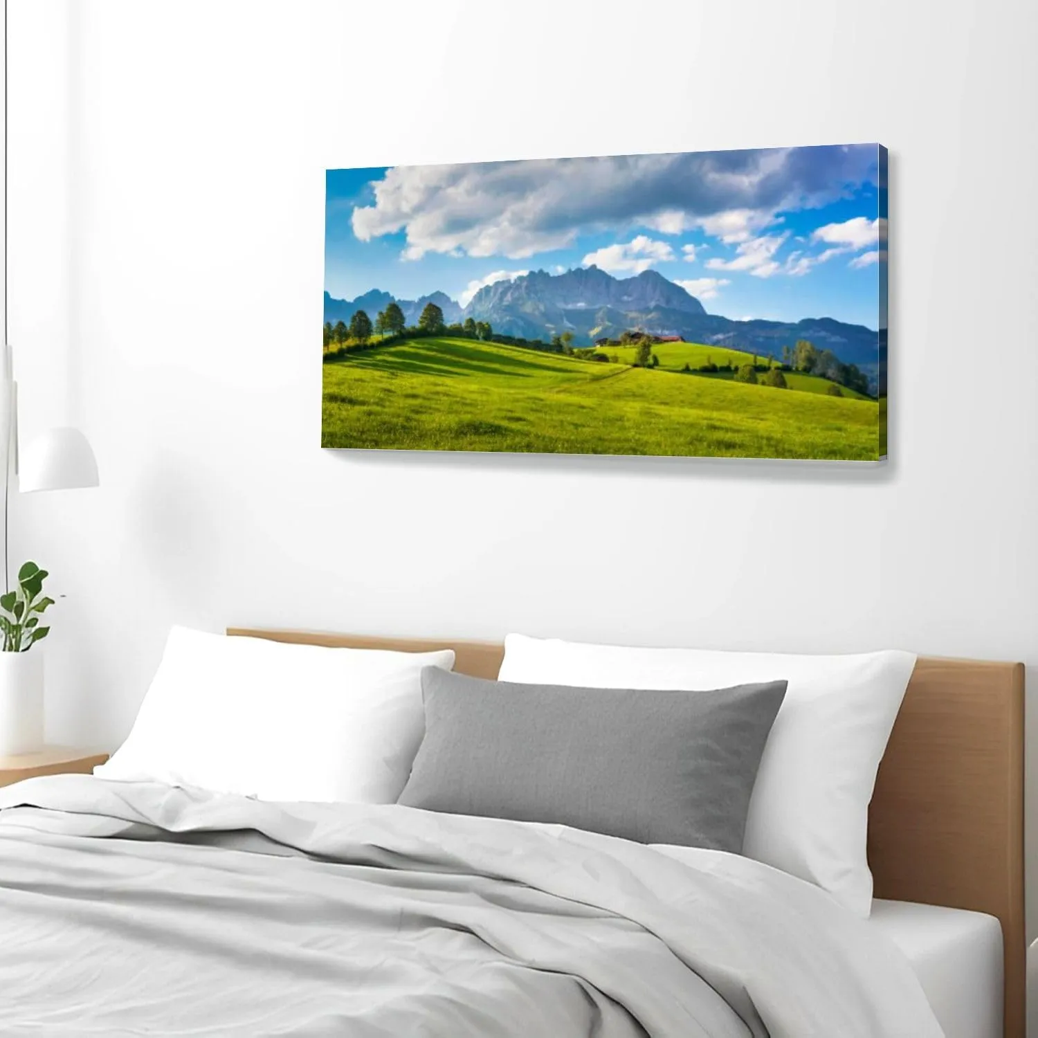 Large Wall Art Prints 20"x40" Idyllic alpine scenery farmhouse front Wilder Kaiser Austria Framed Canvas Wall Art Painting Artwork Poster Picture Wall Decor for Living Room Bedroom Hanging