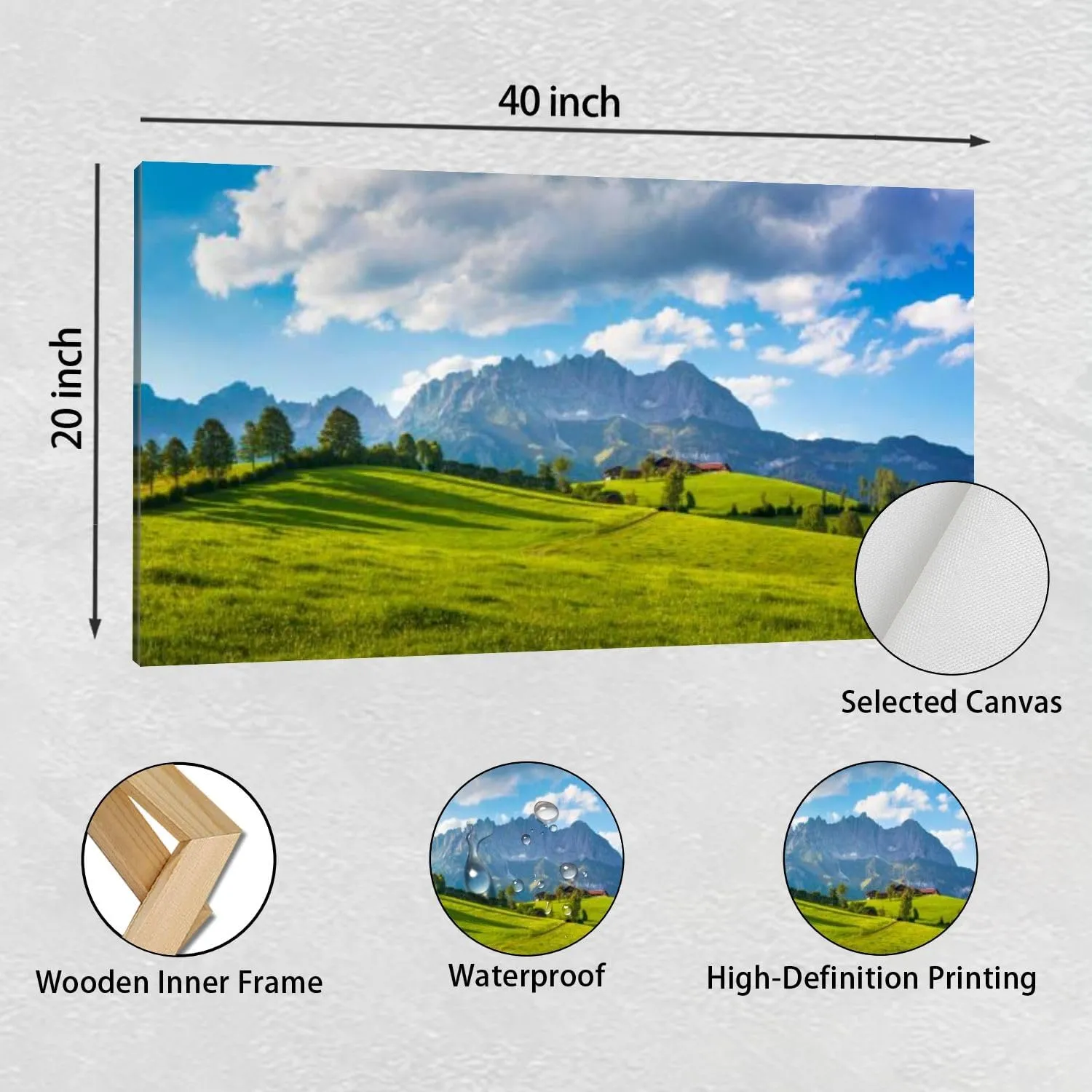 Large Wall Art Prints 20"x40" Idyllic alpine scenery farmhouse front Wilder Kaiser Austria Framed Canvas Wall Art Painting Artwork Poster Picture Wall Decor for Living Room Bedroom Hanging