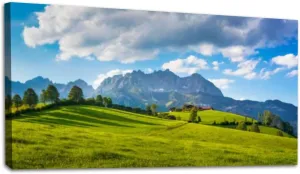 Large Wall Art Prints 20"x40" Idyllic alpine scenery farmhouse front Wilder Kaiser Austria Framed Canvas Wall Art Painting Artwork Poster Picture Wall Decor for Living Room Bedroom Hanging