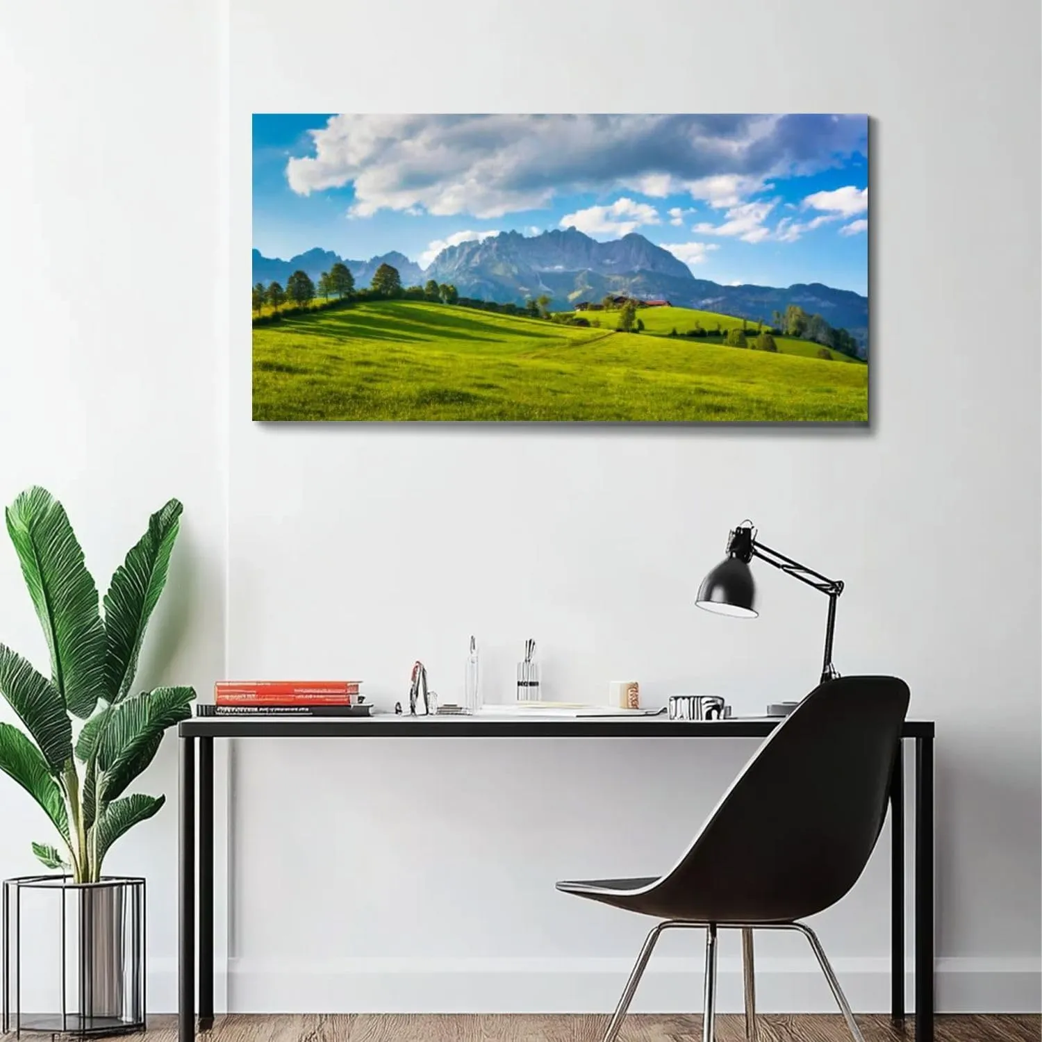 Large Wall Art Prints 20"x40" Idyllic alpine scenery farmhouse front Wilder Kaiser Austria Framed Canvas Wall Art Painting Artwork Poster Picture Wall Decor for Living Room Bedroom Hanging