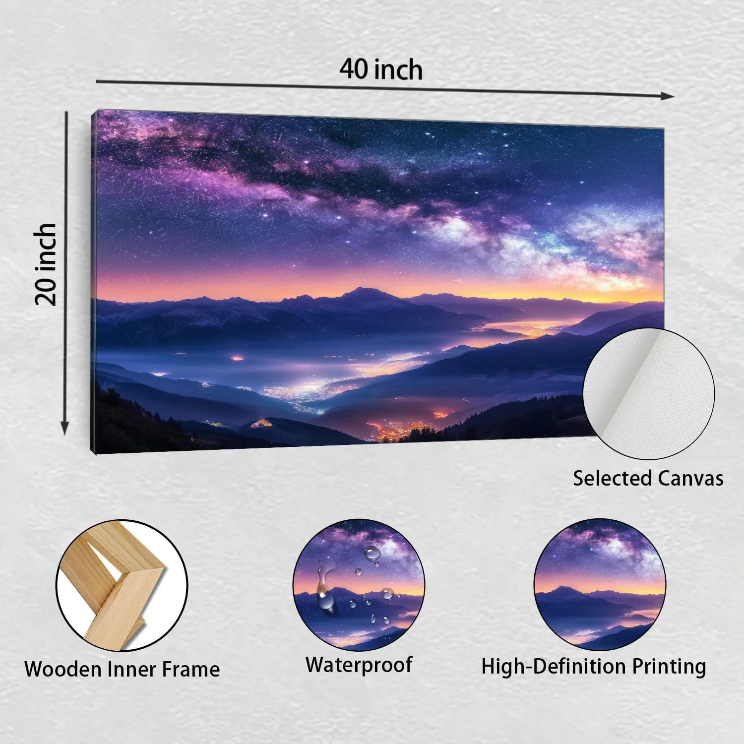 Large Wall Art Prints 20"x40" Milky Way mountains fog summer Landscape alpine mountain valley purple Framed Canvas Wall Art Painting Artwork Poster Picture Wall Decor for Living Room Bedroom Hanging