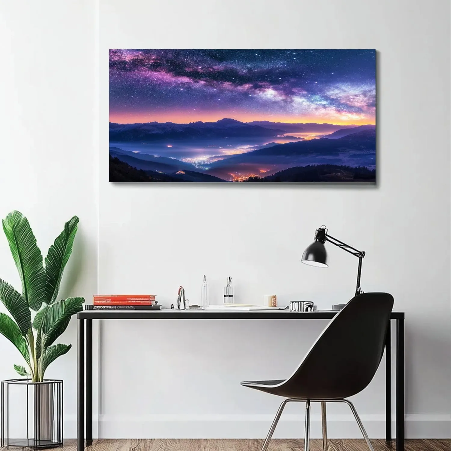 Large Wall Art Prints 20"x40" Milky Way mountains fog summer Landscape alpine mountain valley purple Framed Canvas Wall Art Painting Artwork Poster Picture Wall Decor for Living Room Bedroom Hanging