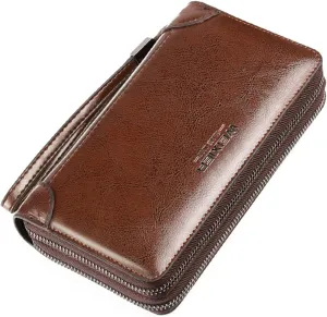 Large Wallet Clutch Long Leather Phone Purse Business Hand Clutch Bag Card Holder Travel Wallet for Men Women Father Husband