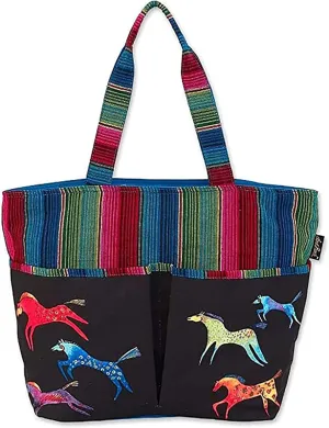 Laurel Burch Canvas Dancing Horses Shoulder Tote Zipper Top 21" x 15" x 6"