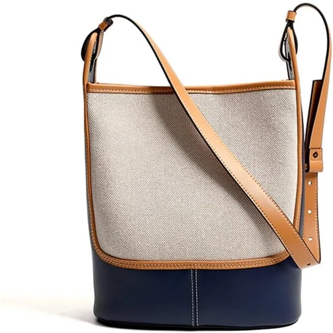 Leather Canvas Bucket Bag Female Autumn Large Capacity Bag Female Bag Single Shoulder Crossbody Bag