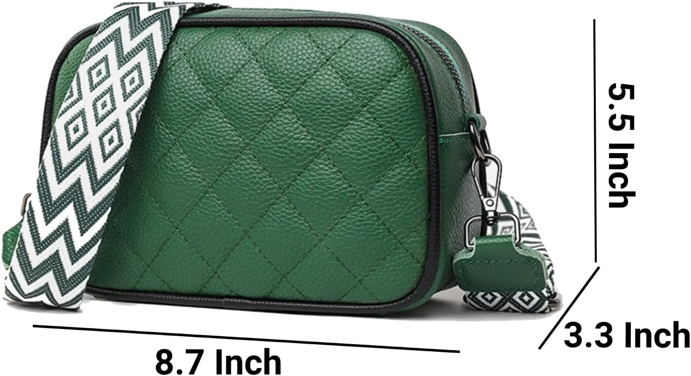 Leather Crossbody Bag for Women, Small Purse Shoulder Bag with Wide Strap, Zipper Pocket, Crossbody Handbag for Women