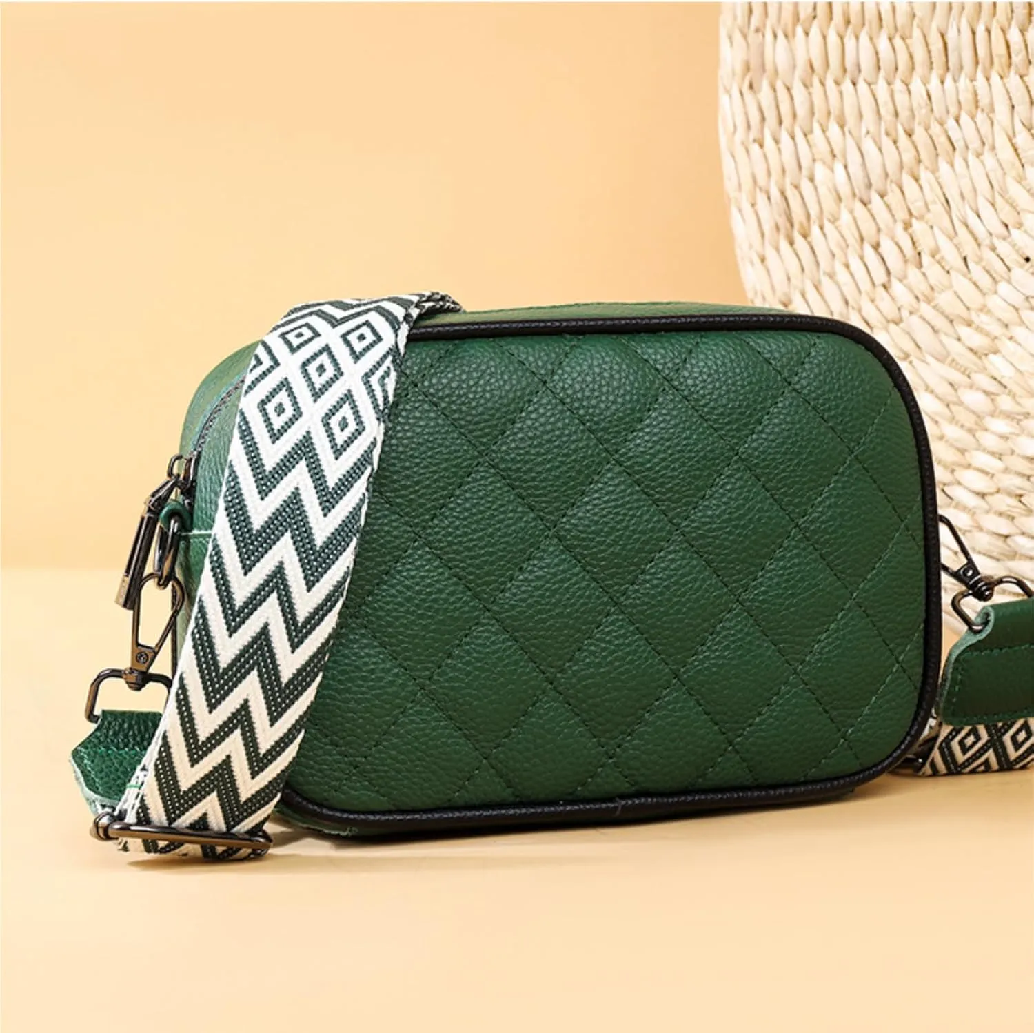 Leather Crossbody Bag for Women, Small Purse Shoulder Bag with Wide Strap, Zipper Pocket, Crossbody Handbag for Women