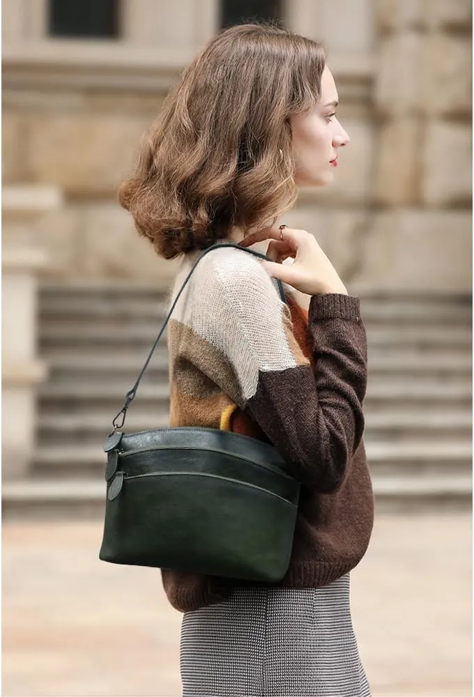 Leather Crossbody Bags for Women Genuine Leather Purses Satchel Shoulder Bag for Ladies with Two Strap