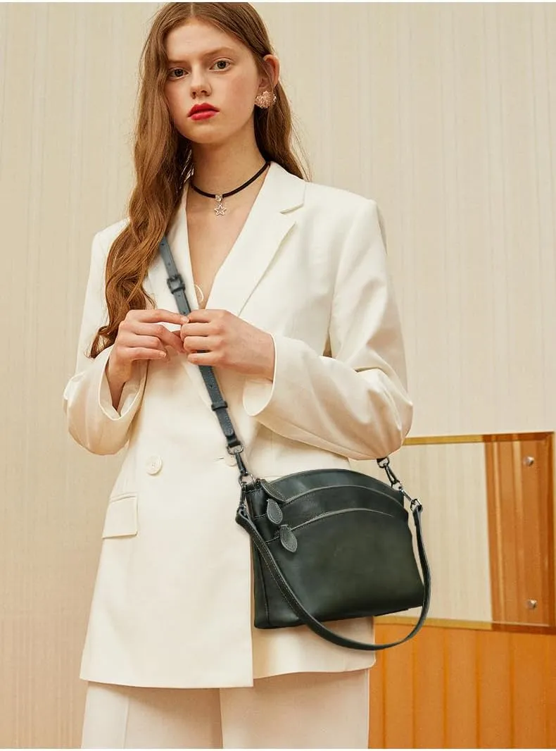 Leather Crossbody Bags for Women Genuine Leather Purses Satchel Shoulder Bag for Ladies with Two Strap