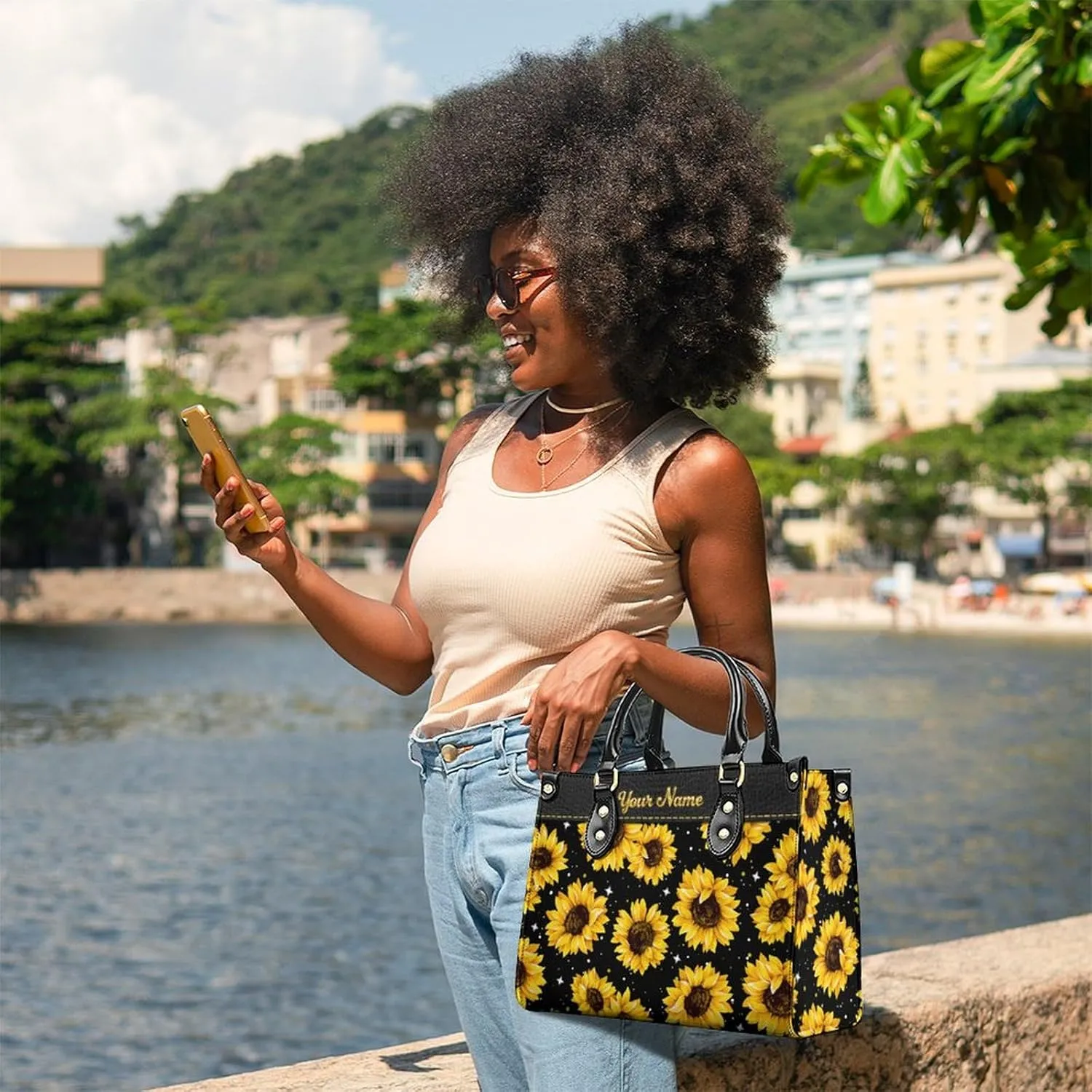 Leather Handbag for Women, Fashion Casual Sunflower Crossbody Bag for Women Ladies Gift for Work Business Travel Shopping