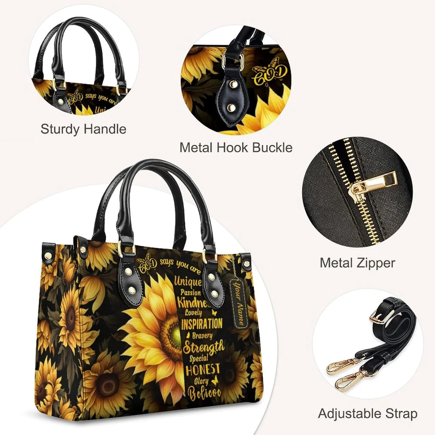 Leather Handbag for Women, Fashion Casual Sunflower Crossbody Bag for Women Ladies Gift for Work Business Travel Shopping