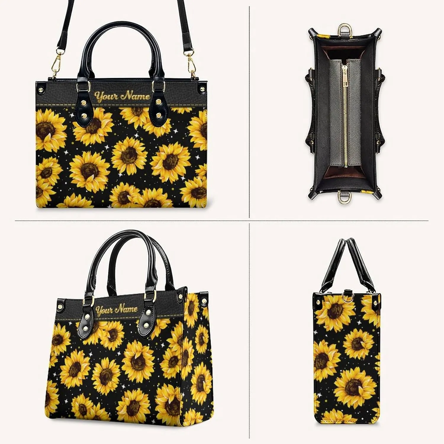 Leather Handbag for Women, Fashion Casual Sunflower Crossbody Bag for Women Ladies Gift for Work Business Travel Shopping