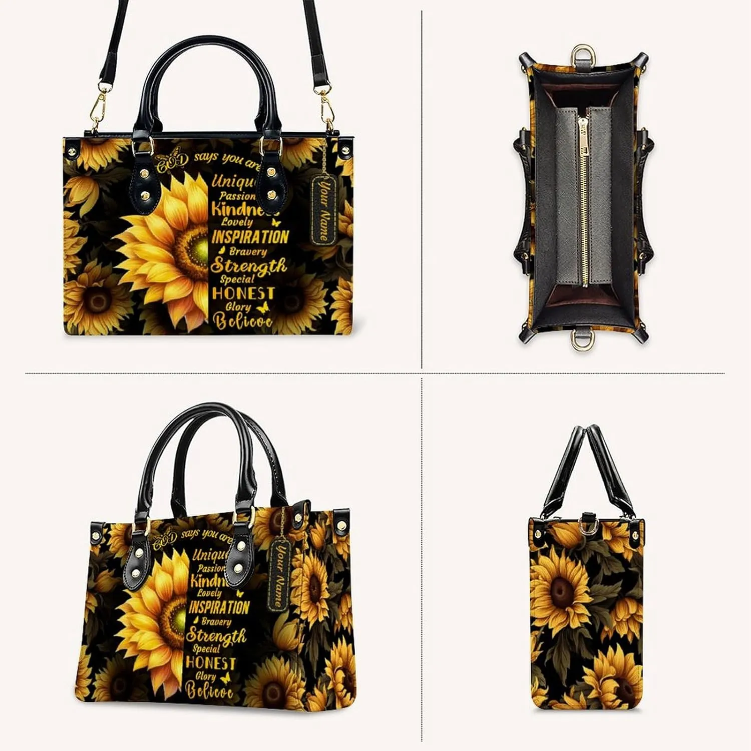 Leather Handbag for Women, Fashion Casual Sunflower Crossbody Bag for Women Ladies Gift for Work Business Travel Shopping