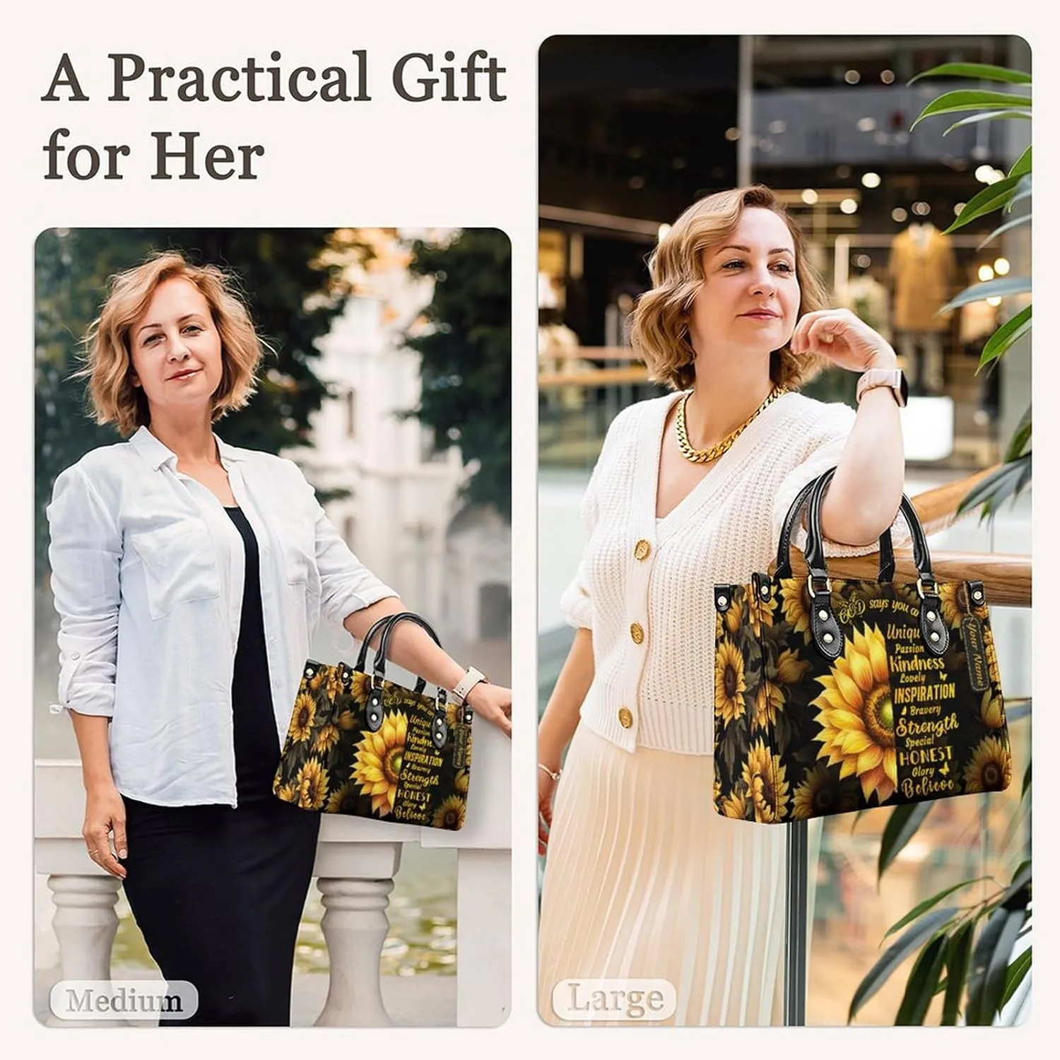 Leather Handbag for Women, Fashion Casual Sunflower Crossbody Bag for Women Ladies Gift for Work Business Travel Shopping