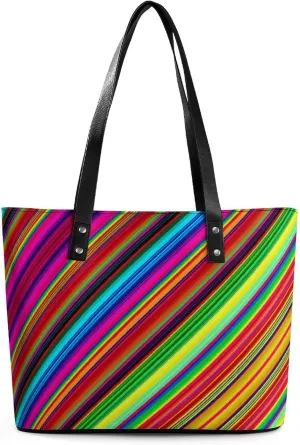 Leather Lady's Handbag,Colorful Mexican Stripes Leather Shoulder Bag with Large Capacity,tote Bag for Work,shopping,travel,weekend, Style