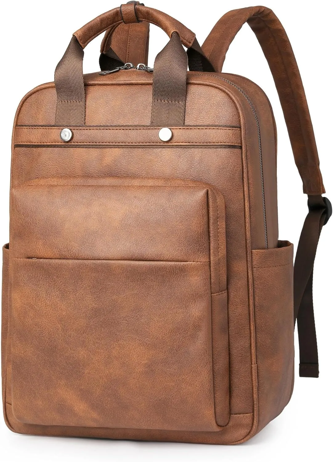 Leather Laptop Backpack for Women 15.6 Inch Work Travel Backpack Fashion College Business Computer Bag (Brown)