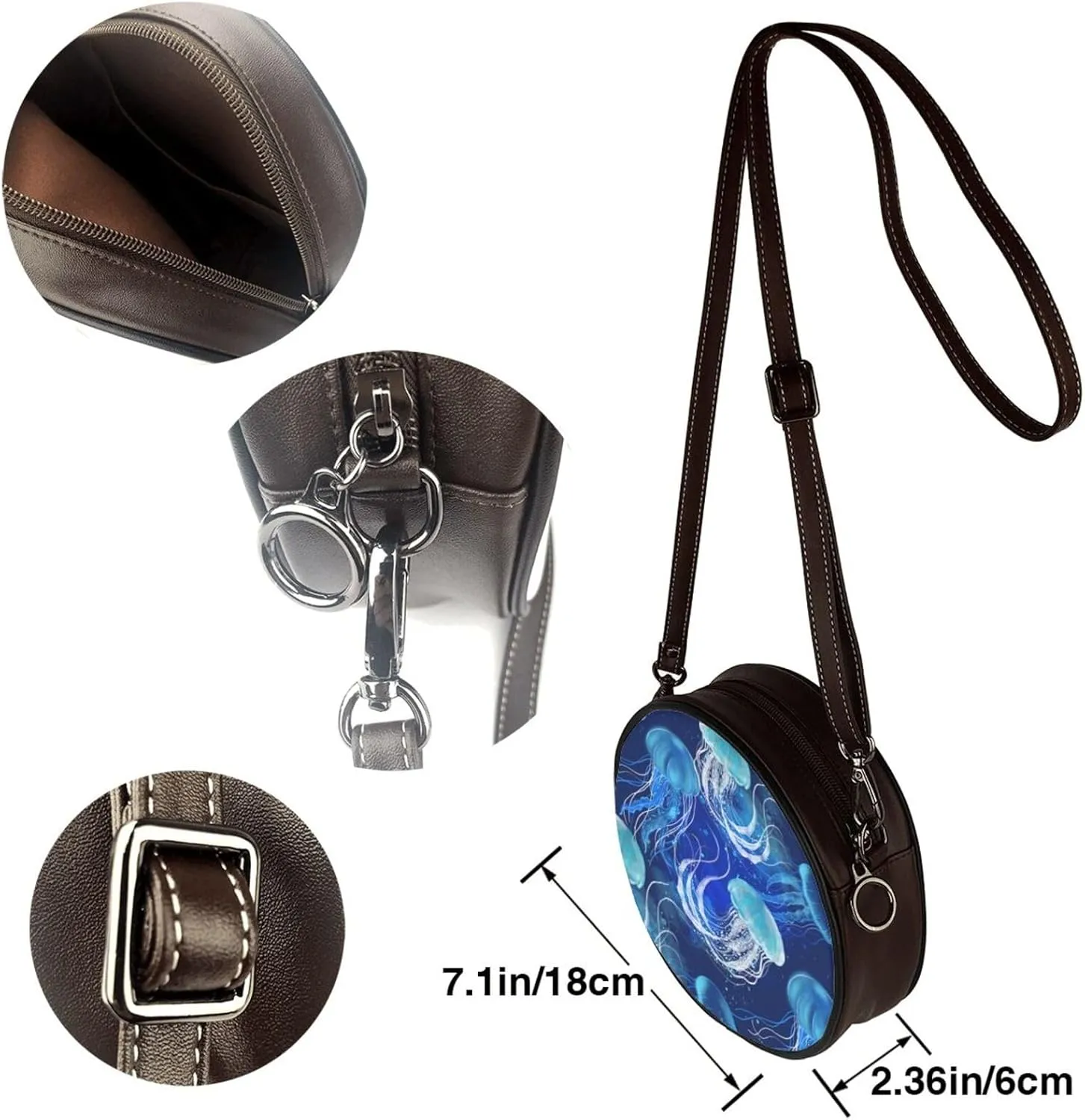 Leather Round Crossbody Bags For Women, Sling Bag Casual Crossbody Purse