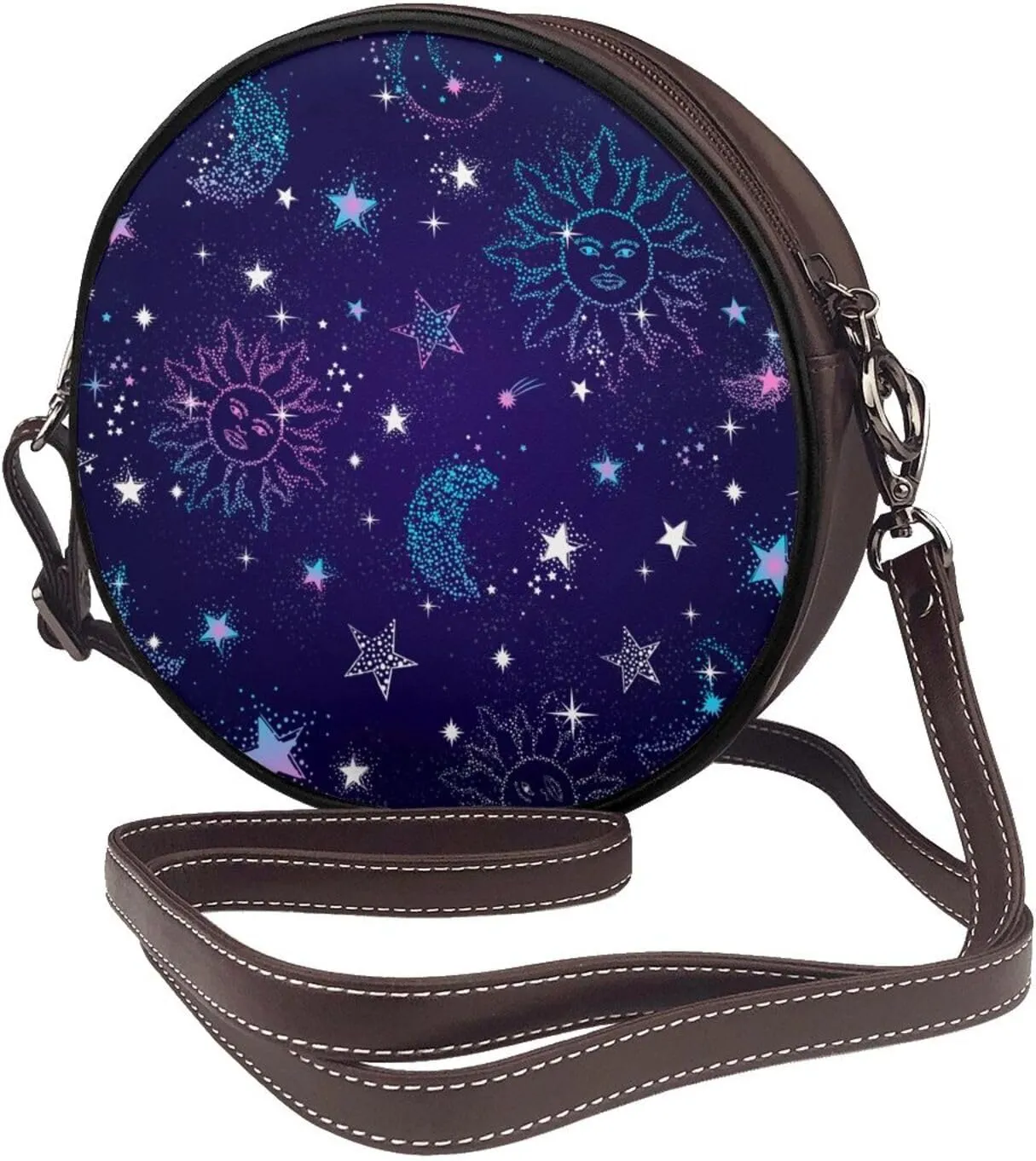 Leather Round Crossbody Bags For Women, Sling Bag Casual Crossbody Purse