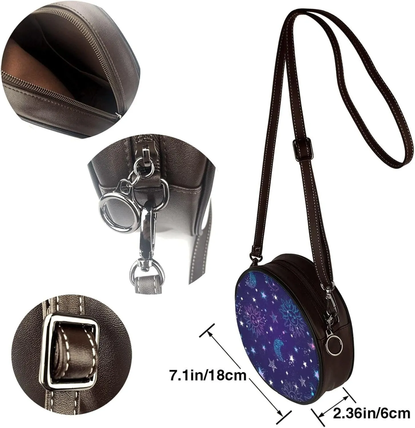 Leather Round Crossbody Bags For Women, Sling Bag Casual Crossbody Purse