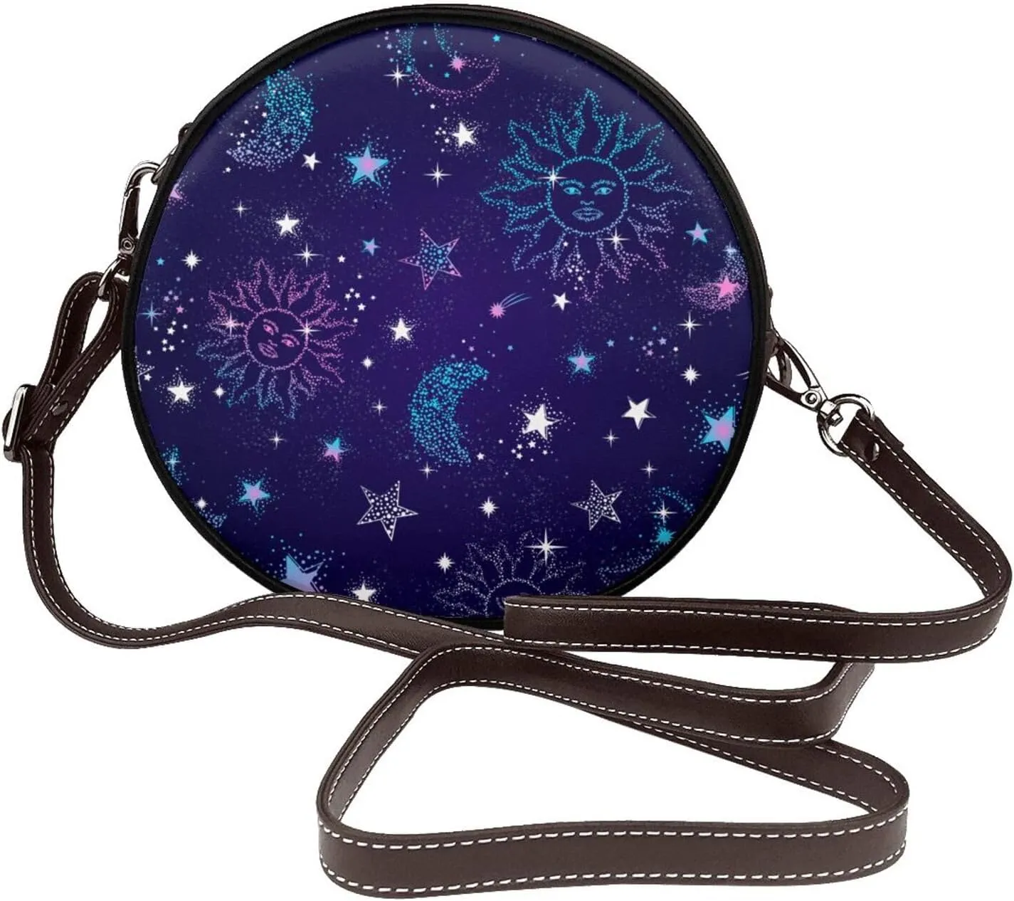 Leather Round Crossbody Bags For Women, Sling Bag Casual Crossbody Purse