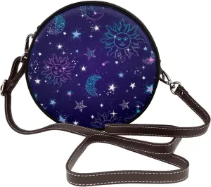 Leather Round Crossbody Bags For Women, Sling Bag Casual Crossbody Purse