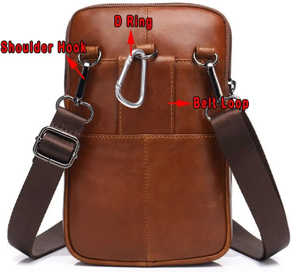 Leather Shoulder Crossbody Bag Belt Pouch For iPhone 14 13 12 11 Pro X Xs 8 7 Plus 6 6S Galaxy S20 S10 S9 S8 Side Fanny Pack Under 7.0" inch Style2-Brown