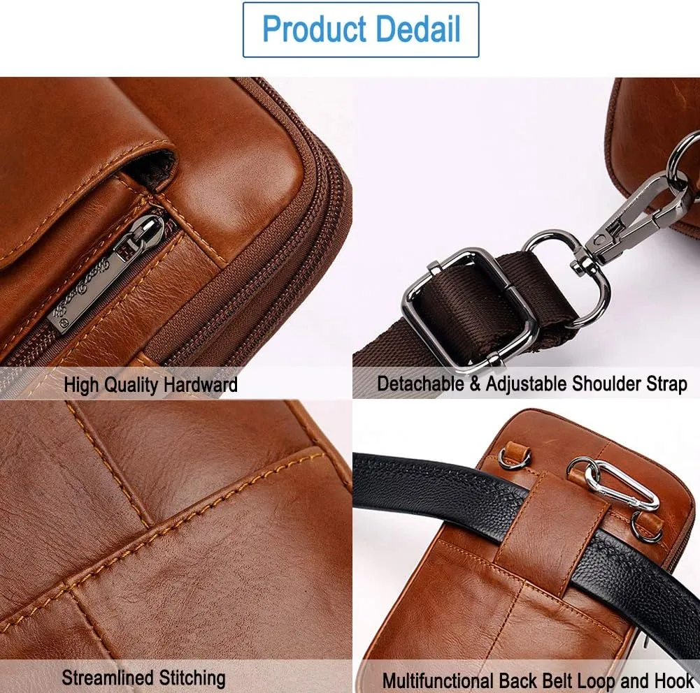 Leather Shoulder Crossbody Bag Belt Pouch For iPhone 14 13 12 11 Pro X Xs 8 7 Plus 6 6S Galaxy S20 S10 S9 S8 Side Fanny Pack Under 7.0" inch Style2-Brown