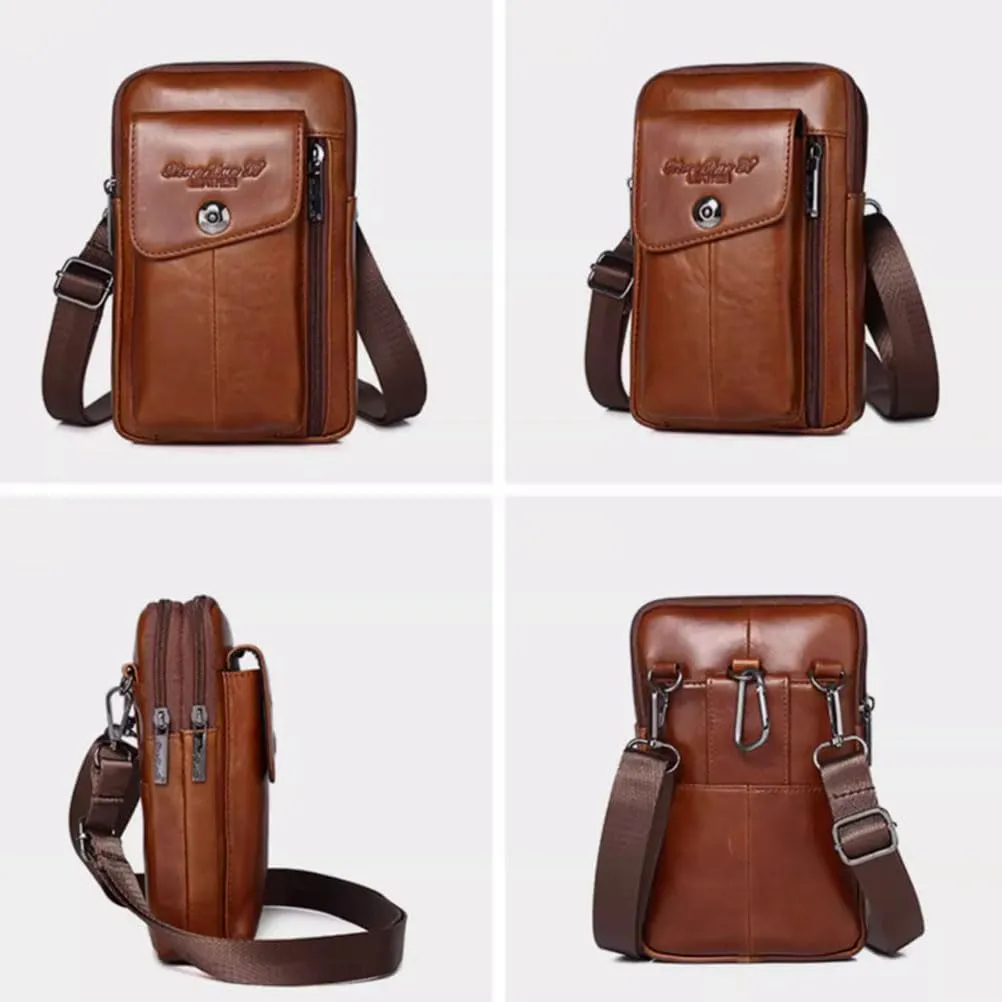 Leather Shoulder Crossbody Bag Belt Pouch For iPhone 14 13 12 11 Pro X Xs 8 7 Plus 6 6S Galaxy S20 S10 S9 S8 Side Fanny Pack Under 7.0" inch Style2-Brown