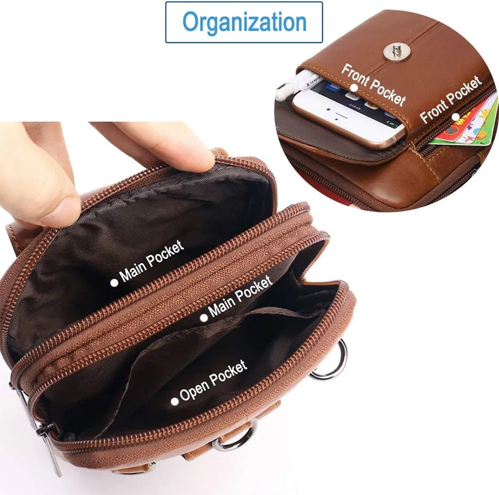 Leather Shoulder Crossbody Bag Belt Pouch For iPhone 14 13 12 11 Pro X Xs 8 7 Plus 6 6S Galaxy S20 S10 S9 S8 Side Fanny Pack Under 7.0" inch Style2-Brown