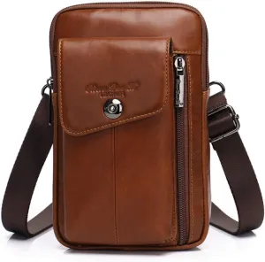 Leather Shoulder Crossbody Bag Belt Pouch For iPhone 14 13 12 11 Pro X Xs 8 7 Plus 6 6S Galaxy S20 S10 S9 S8 Side Fanny Pack Under 7.0" inch Style2-Brown