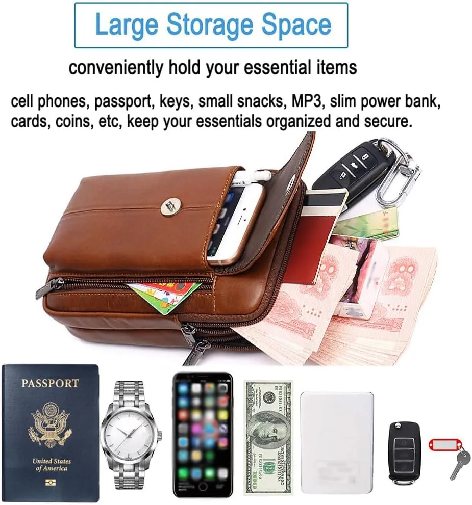 Leather Shoulder Crossbody Bag Belt Pouch For iPhone 14 13 12 11 Pro X Xs 8 7 Plus 6 6S Galaxy S20 S10 S9 S8 Side Fanny Pack Under 7.0" inch Style2-Brown