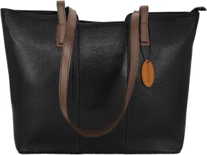 Leather Tote Bags for Women Stylish Genuine Leather Handbag with Zipper Gift for Significant Date Black