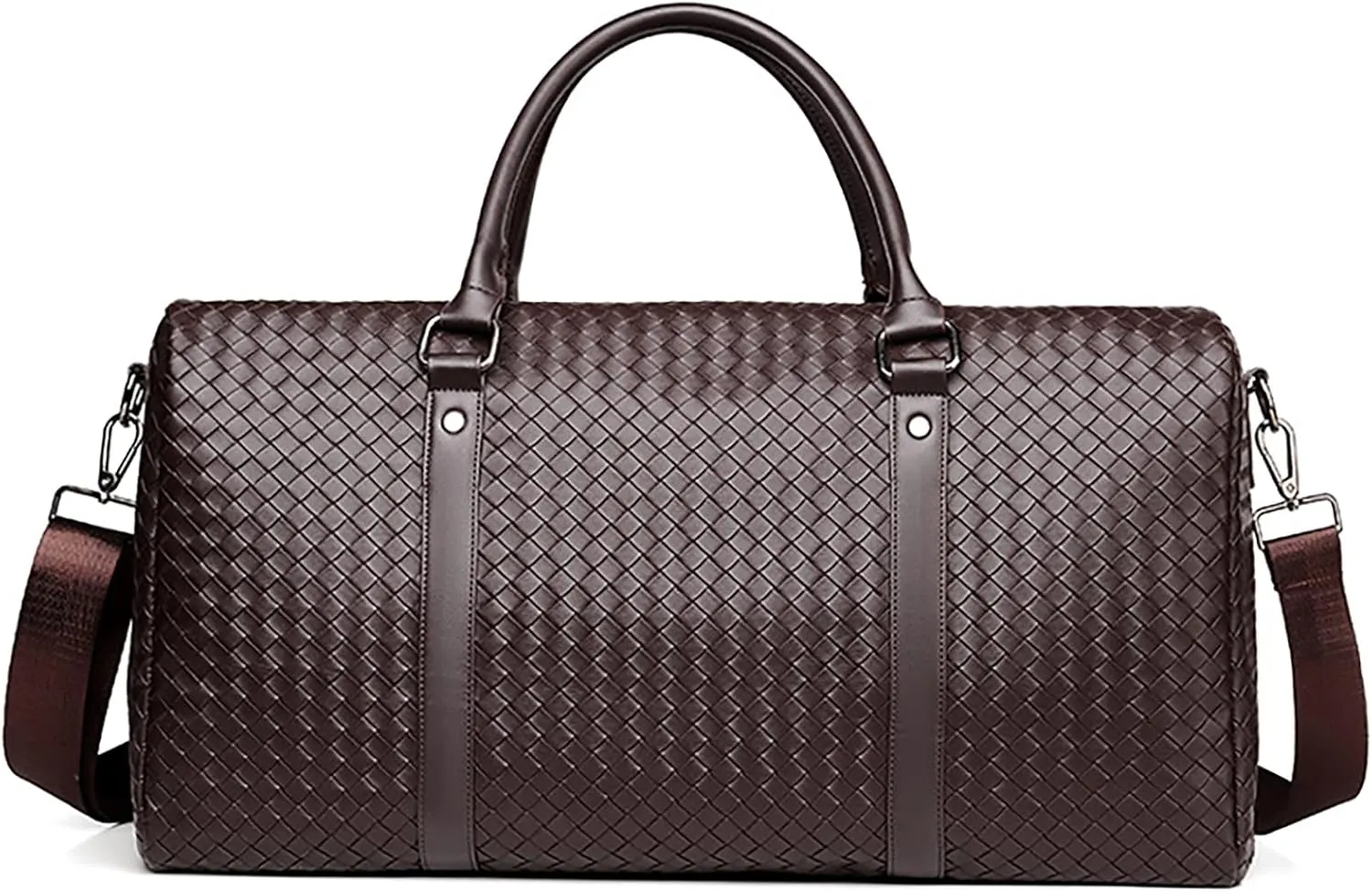 Leather Travel Duffle Bag for Men, Woven Carry On Weekender Overnight Bags for Business Sports Gym