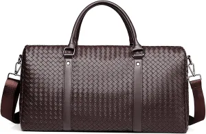 Leather Travel Duffle Bag for Men, Woven Carry On Weekender Overnight Bags for Business Sports Gym