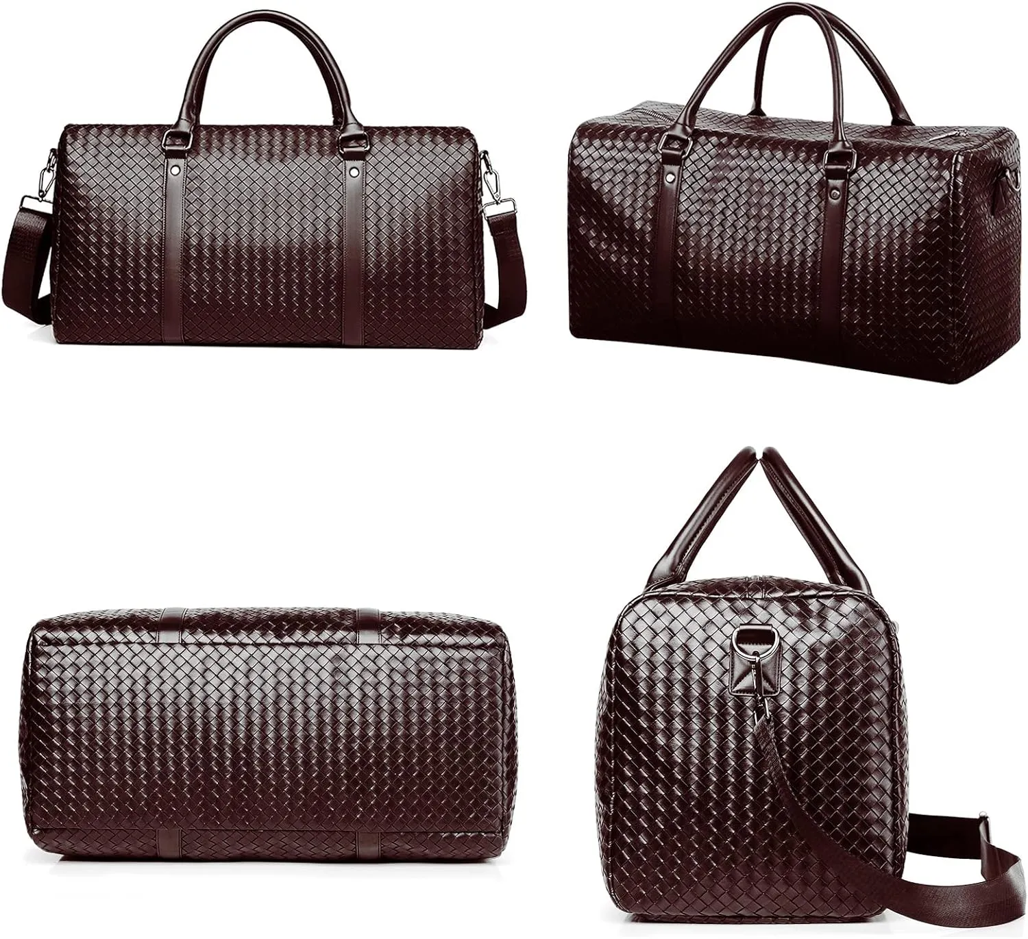 Leather Travel Duffle Bag for Men, Woven Carry On Weekender Overnight Bags for Business Sports Gym