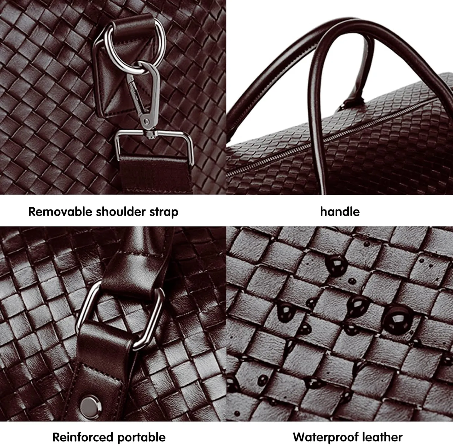 Leather Travel Duffle Bag for Men, Woven Carry On Weekender Overnight Bags for Business Sports Gym