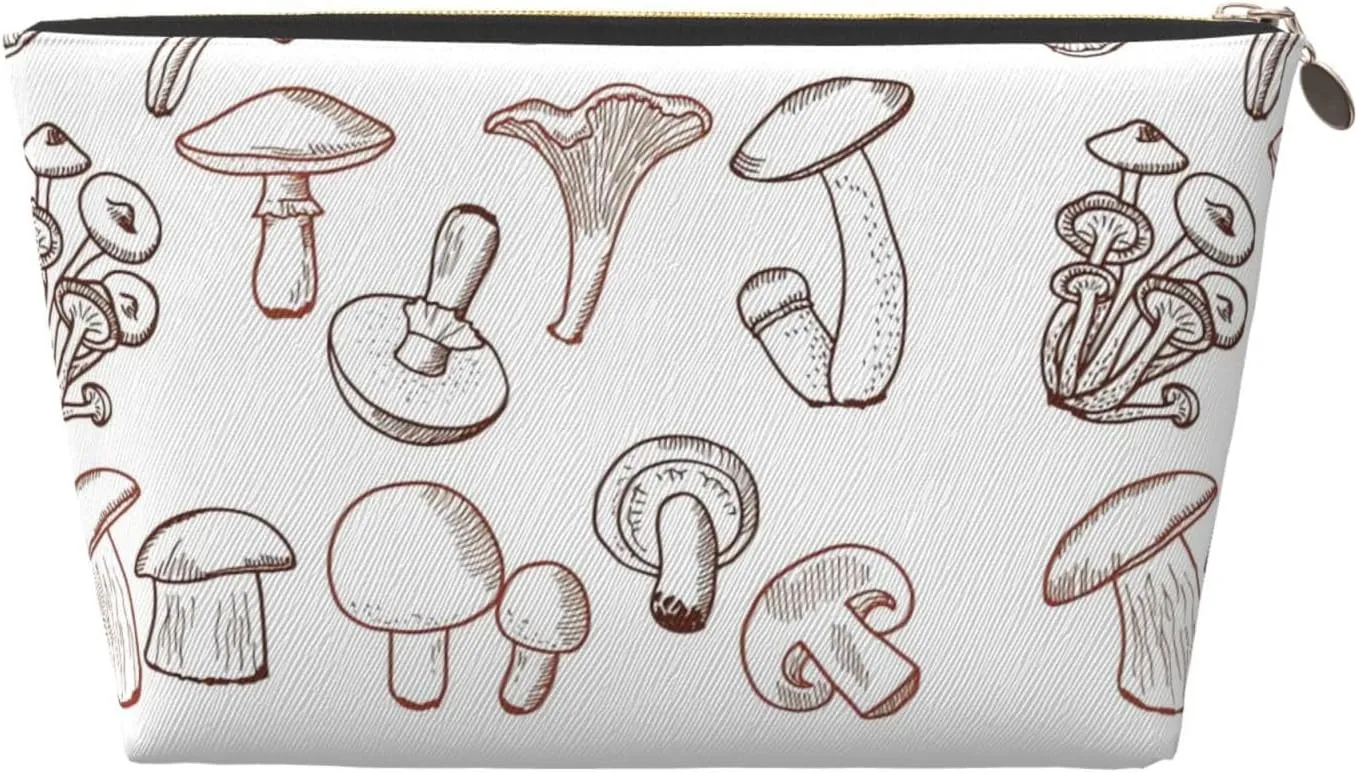 Leather Travel Toiletry Makeup Bag Zipper Makeup Pouch Travel Essentials Portable Cosmetic Bag Organiser Suitable Business Trip for Woman Man A Little Mushroom
