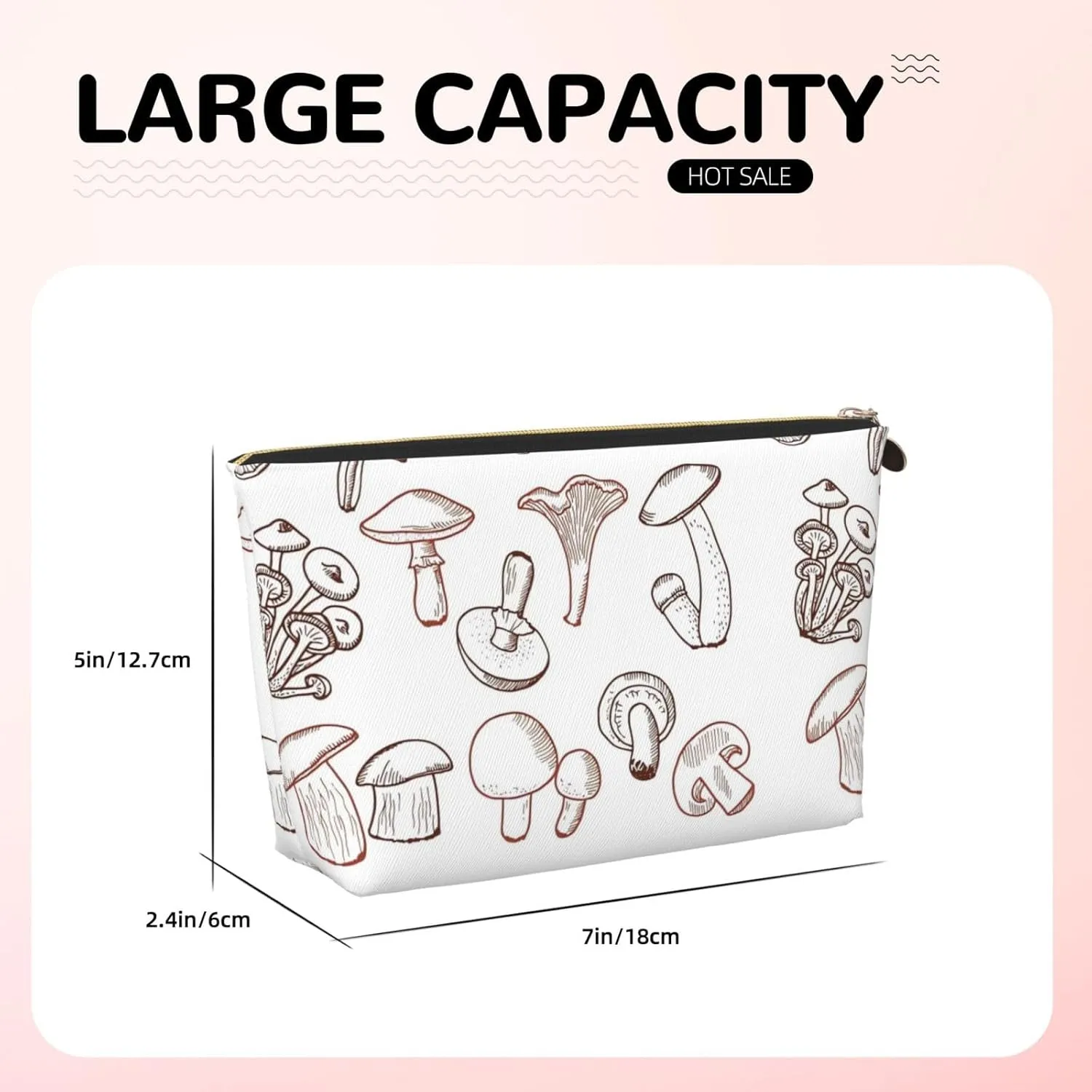 Leather Travel Toiletry Makeup Bag Zipper Makeup Pouch Travel Essentials Portable Cosmetic Bag Organiser Suitable Business Trip for Woman Man A Little Mushroom