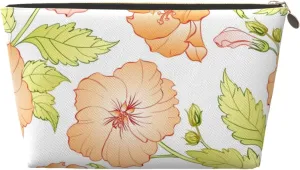 Leather Travel Toiletry Makeup Bag Zipper Makeup Pouch Travel Essentials Portable Cosmetic Bag Organiser Suitable Business Trip for Woman Man Beautiful Cute Flower