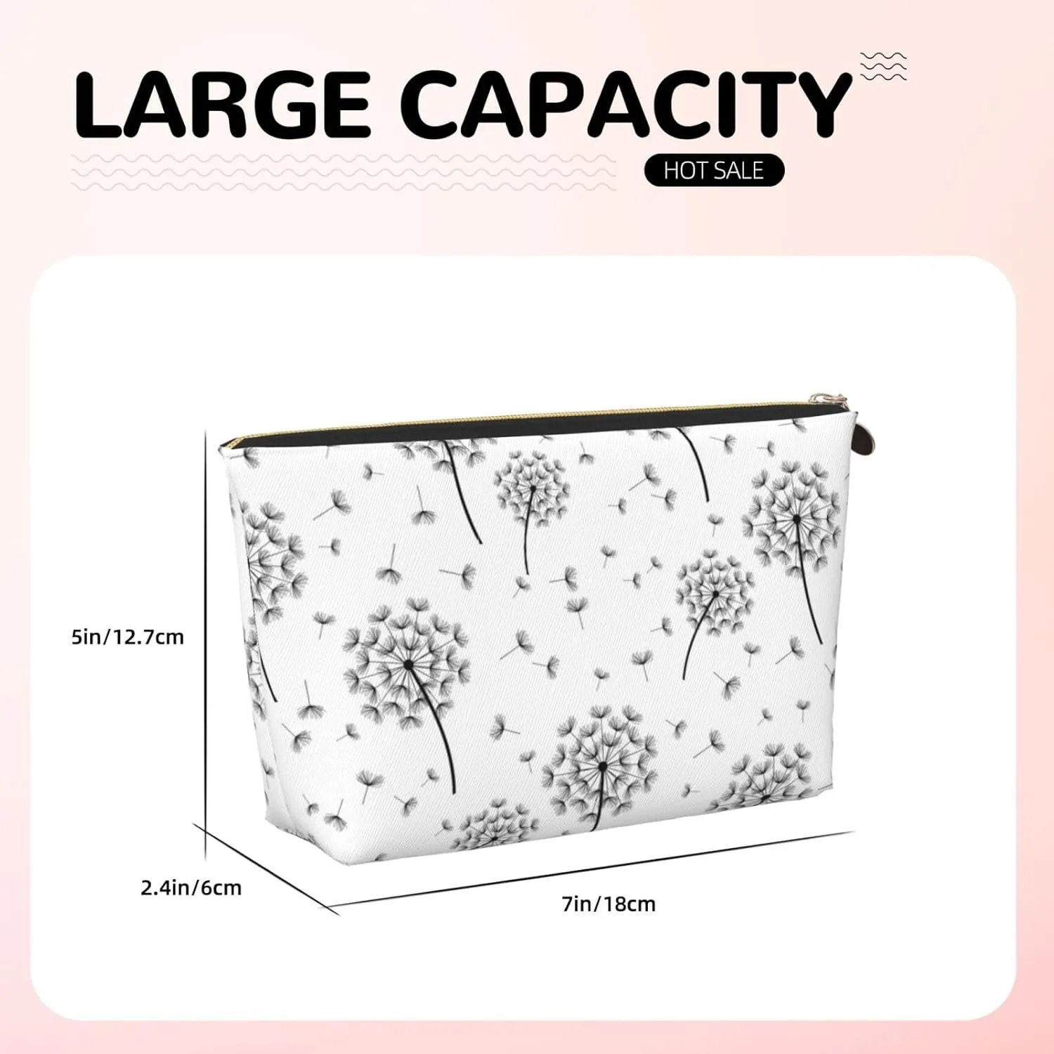 Leather Travel Toiletry Makeup Bag Zipper Makeup Pouch Travel Essentials Portable Cosmetic Bag Organiser Suitable Business Trip for Woman Man Beautiful Dandelion