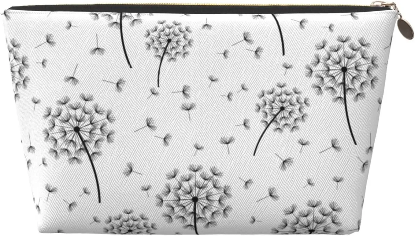 Leather Travel Toiletry Makeup Bag Zipper Makeup Pouch Travel Essentials Portable Cosmetic Bag Organiser Suitable Business Trip for Woman Man Beautiful Dandelion