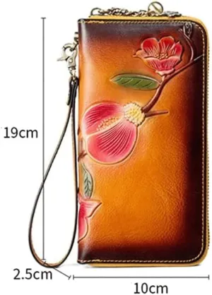 Leather Wallet Leather Women's Wallet Fashion Retro Long Purse Clutch Suitable for Women's Portable Large Capacity Coin Pocket Large Capacity (B,19 X 2 X 10cm)