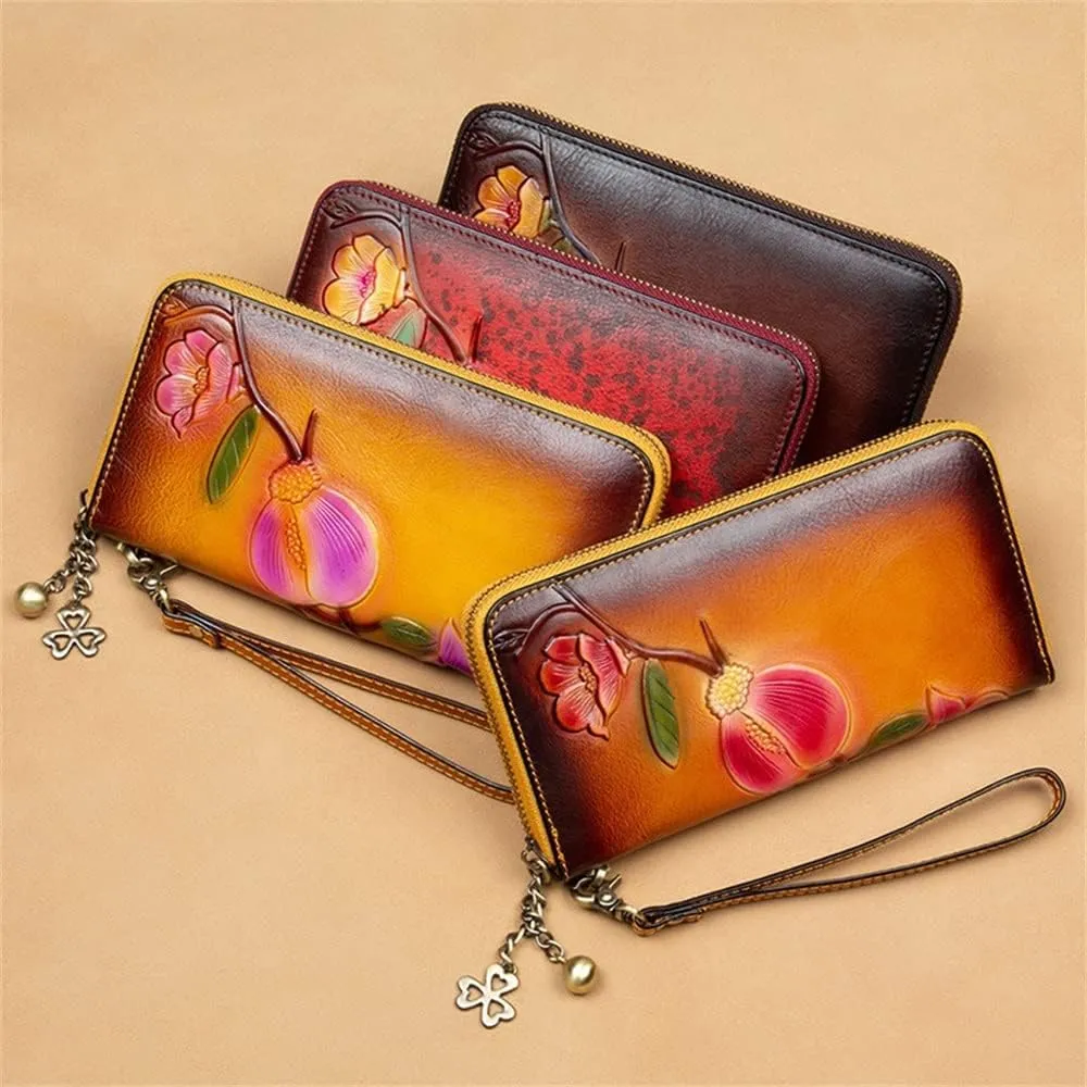 Leather Wallet Leather Women's Wallet Fashion Retro Long Purse Clutch Suitable for Women's Portable Large Capacity Coin Pocket Large Capacity (B,19 X 2 X 10cm)