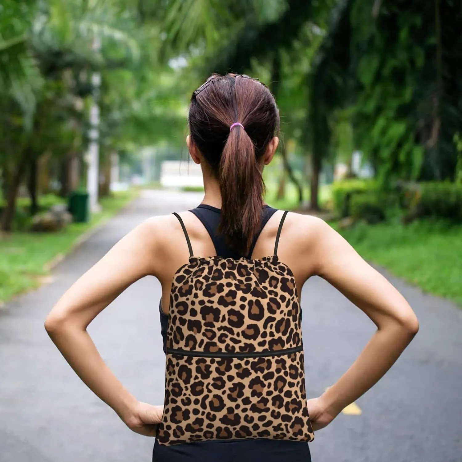 Leopard Printing Drawstring Backpack Bag Sport Gym Sackpack Durable Waterproof Lightweight for Men Women Beach Bag String Bag