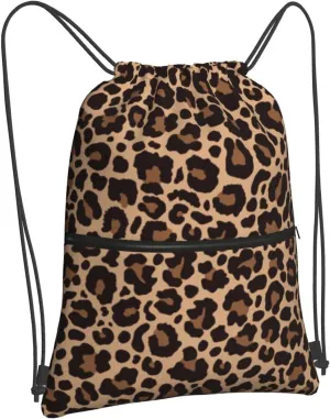 Leopard Printing Drawstring Backpack Bag Sport Gym Sackpack Durable Waterproof Lightweight for Men Women Beach Bag String Bag