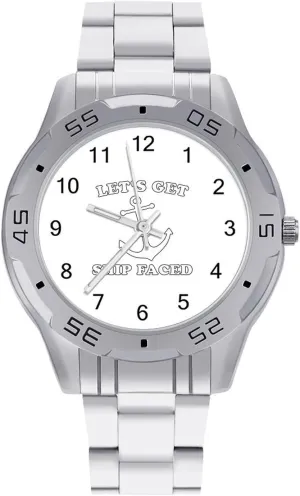 Let's Get Ship Faced Simple Wrist Watches for Men Silver Casual Big Face Dress Watch Easy to Read