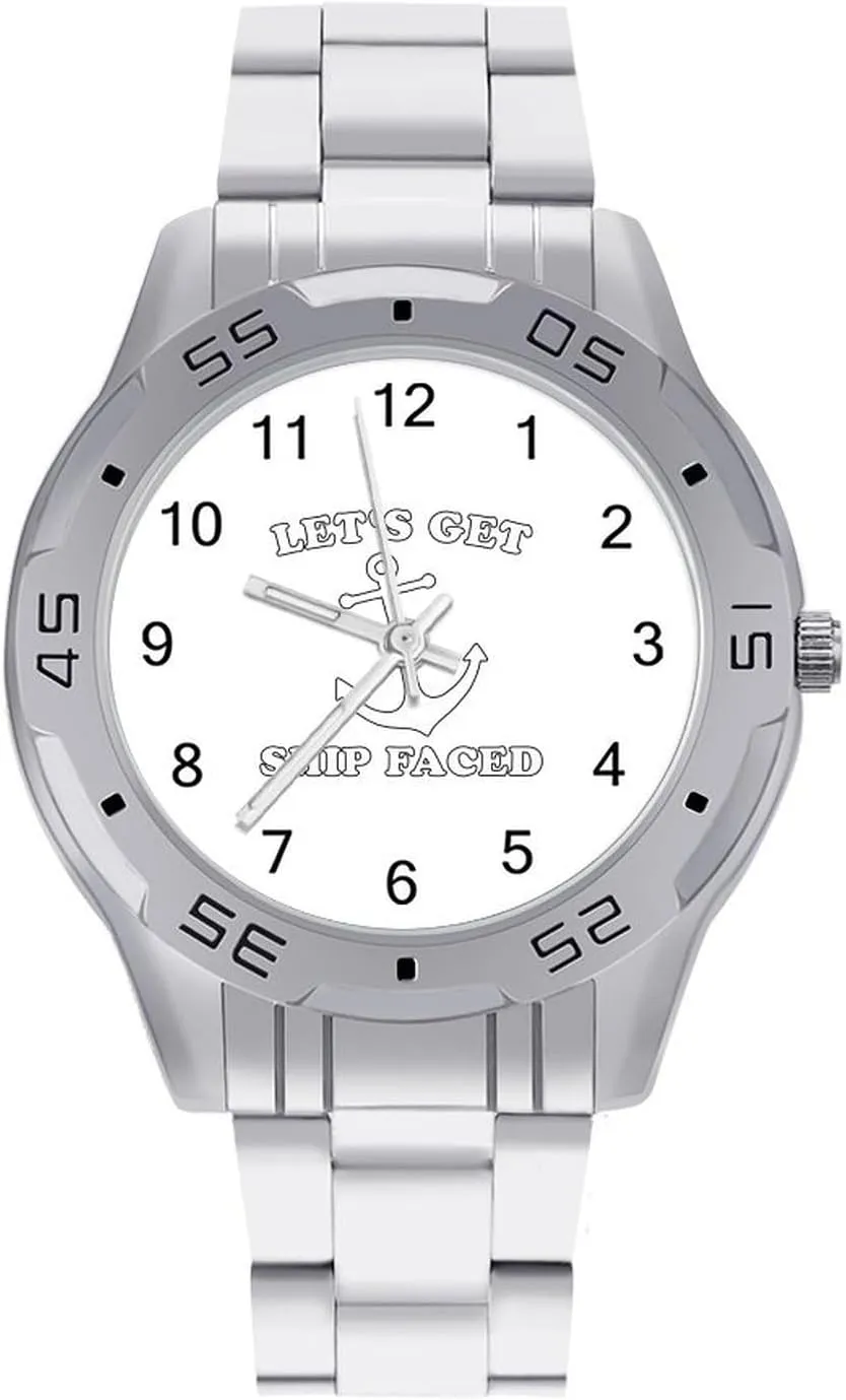 Let's Get Ship Faced Simple Wrist Watches for Men Silver Casual Big Face Dress Watch Easy to Read