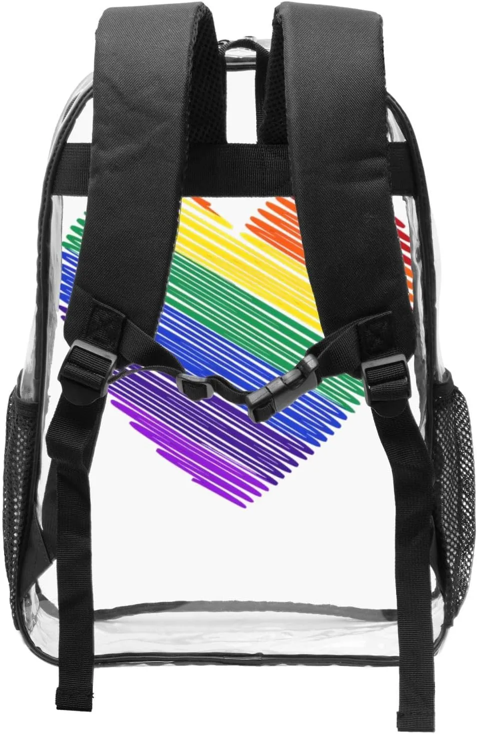LGBT Pride Rainbow Gay colors heart 16 Inch Clear PVC Backpacks Transparent Backpack Multipurpose Double Shoulder Bag for Men Women Gifts