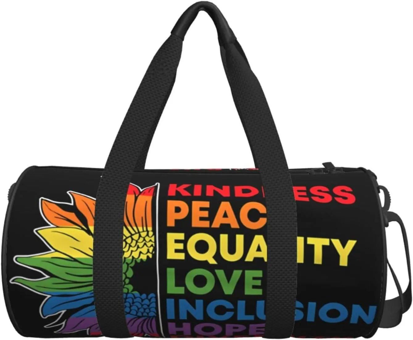 LGBT Pride Rainbow Gay Sunflower Kindness Peace Round Travel Duffel Bag Large Capacity Gym Sports Bags for Hiking Vacation Trips