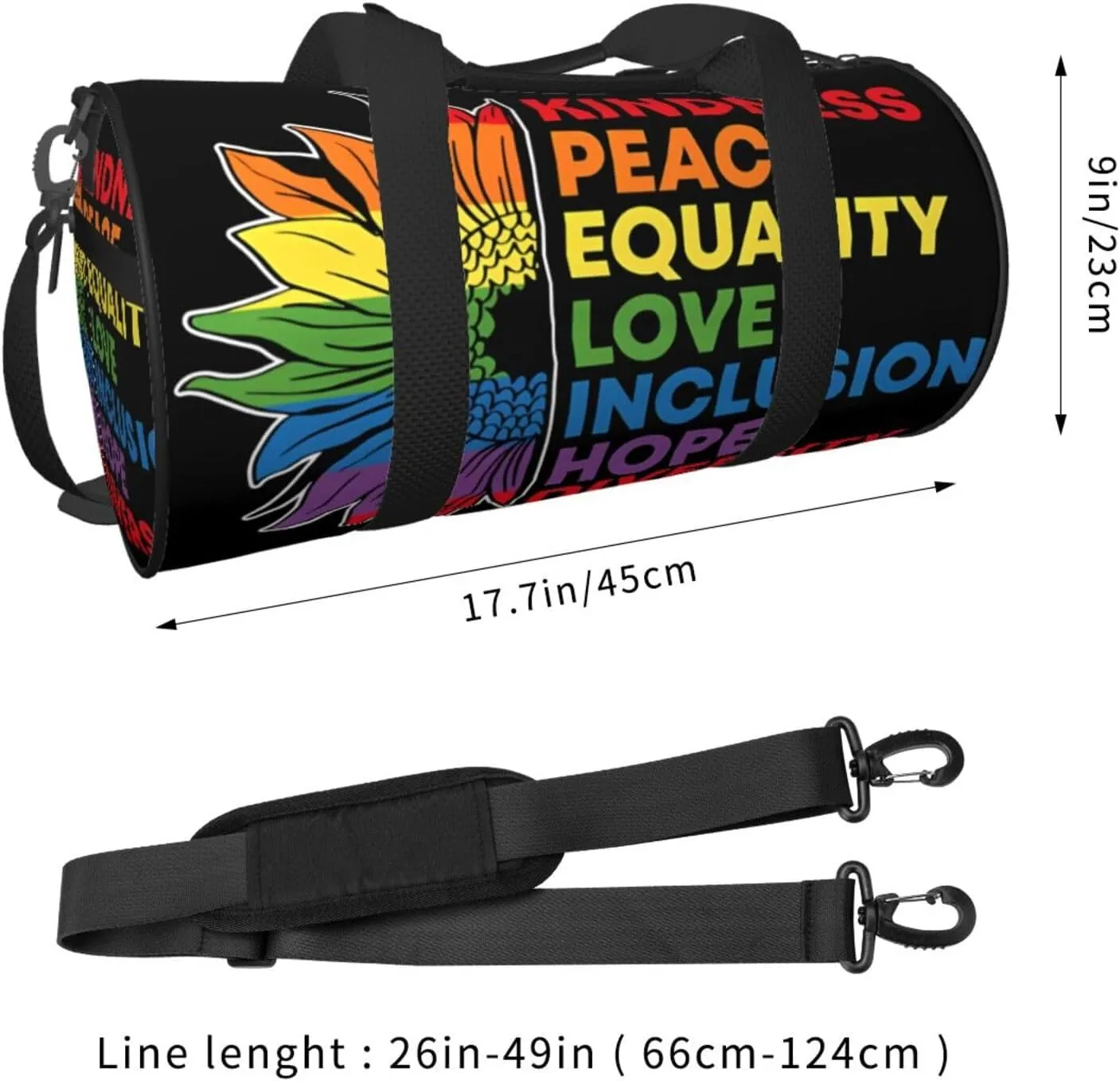 LGBT Pride Rainbow Gay Sunflower Kindness Peace Round Travel Duffel Bag Large Capacity Gym Sports Bags for Hiking Vacation Trips